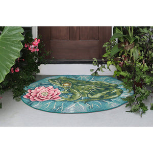 Trans Ocean Liora Esencia Frog & Lotus Indoor/Outdoor Non-slip Mat – Whimsical Green Garden Decor, 3'3"X2'1" Green Polypropylene,Polyester Ecn35961006