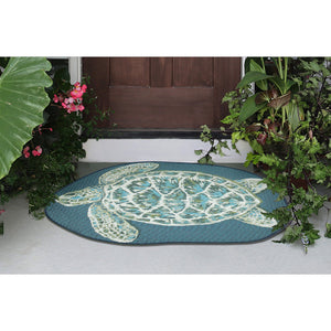 Trans Ocean Liora Esencia Seaturtle Indoor/Outdoor Mat – Whimsical Blue Turtle Design, 3'3" X 2'1" Shaped Blue Polypropylene,Polyester Ecn35961503