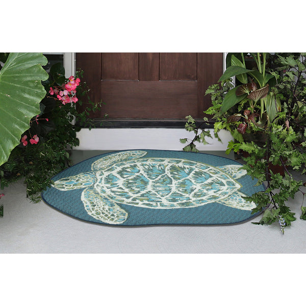 Trans Ocean Liora Esencia Seaturtle Indoor/Outdoor Mat – Whimsical Blue Turtle Design, 3'3" X 2'1" Shaped Blue Polypropylene,Polyester Ecn35961503