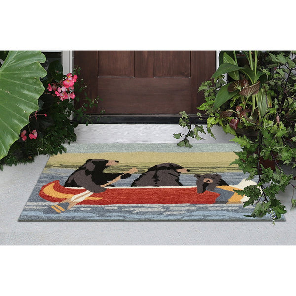 Trans Ocean Liora Manne Frontporch Are We Bear Yet? Fun Indoor/Outdoor Rug With Playful Canoeing Bears Design Blue Polyester,Acrylic Ftp23189203