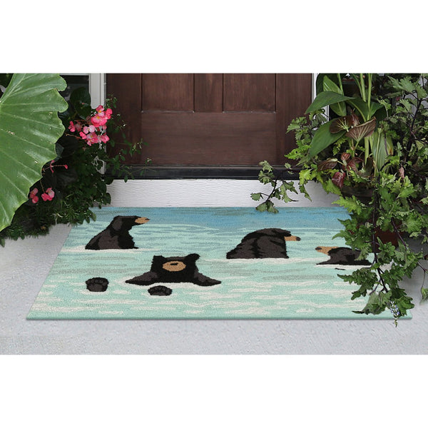 Trans Ocean Liora Manne Frontporch Bathing Bears Rug - Charming Indoor/Outdoor Mat For Nature Lovers' Spaces Blue Polyester,Acrylic Ftp34434003