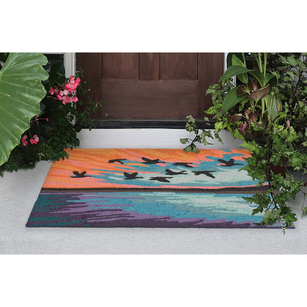 Trans Ocean Liora Frontporch Flock Indoor/Outdoor Rug - Whimsical Bird Design For A Charming Home Accent Blue Polyester,Acrylic Ftp34457203