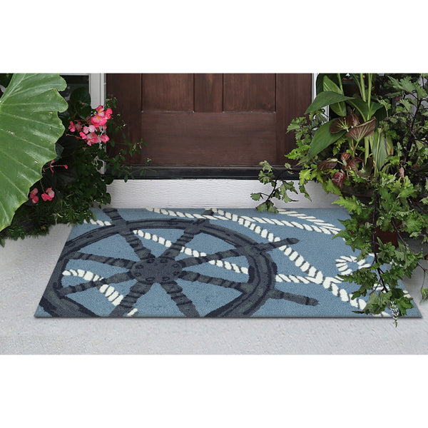 Trans Ocean Liora Manne Frontporch Captain's Wheel Indoor/Outdoor Mat - Nautical Design For Stylish Spaces Blue Polyester,Acrylic Ftp34467203