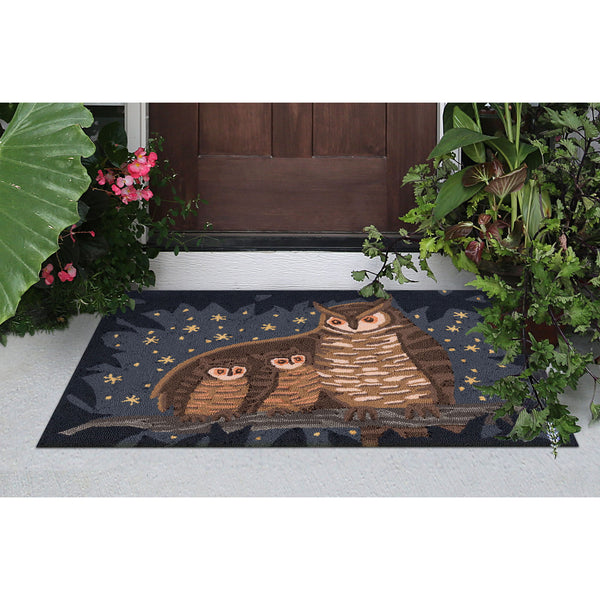 Trans Ocean Liora Manne Frontporch Owl Family Indoor/Outdoor Mat – Cozy Graphic Rug With Charming Night Scene Navy Polyester,Acrylic Ftp23467333