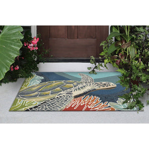 Trans Ocean Liora Manne Ravella Akumal Indoor/Outdoor Area Rug - Coastal Turtle Design For Vibrant Spaces Blue Polypropylene,Acrylic Rvl23225704