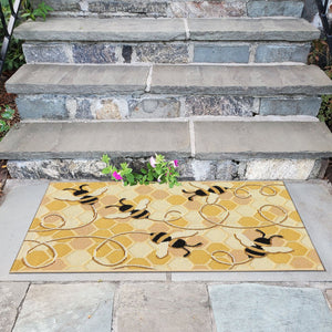Trans Ocean Liora Manne Esencia Bee Free Indoor/Outdoor Mat - Whimsical Bees On Vibrant Mosaic Background Gold Polypropylene,Polyester Ecn23958509