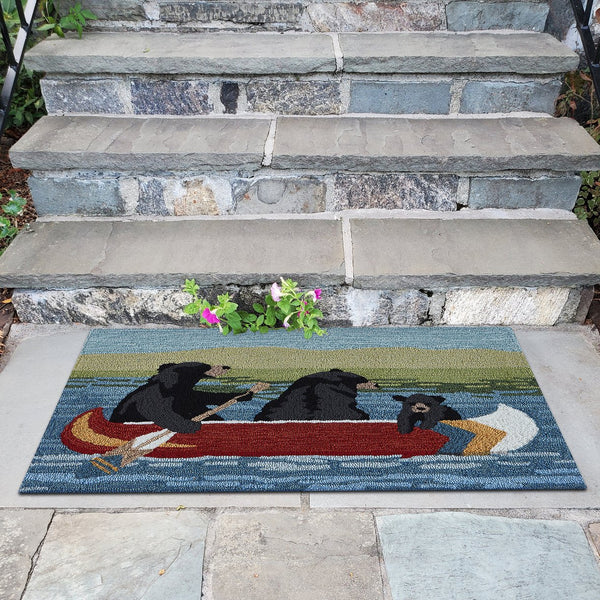 Trans Ocean Liora Manne Frontporch Are We Bear Yet? Fun Indoor/Outdoor Rug With Playful Canoeing Bears Design Blue Polyester,Acrylic Ftp23189203