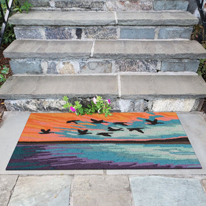 Trans Ocean Liora Frontporch Flock Indoor/Outdoor Rug - Whimsical Bird Design For A Charming Home Accent Blue Polyester,Acrylic Ftp34457203