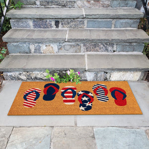 Trans Ocean Liora Manne Natura Freedom Flops Outdoor Mat - Whimsical Beach Accent With Patriotic Flair Natural Coir Ntr23229012
