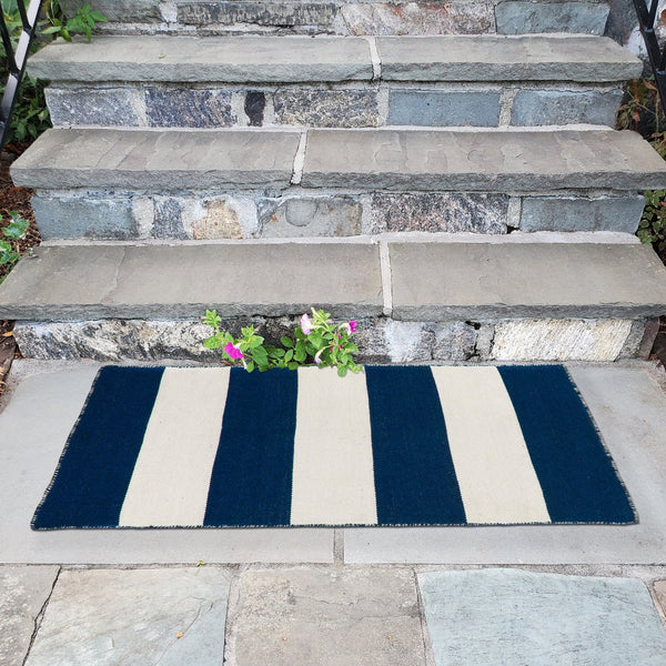 Trans Ocean Liora Manne Sorrento Rugby Stripe Indoor/Outdoor Area Rug – Hand Woven Geometric Accent For Style Navy Polyester,Acrylic Srn23630233