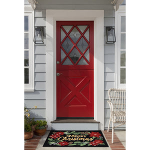 Trans Ocean Liora Manne Merry Christmas Indoor/Outdoor Mat With Festive Poinsettia Design For Holiday Cheer Black Polyester,Acrylic Ftp23469748