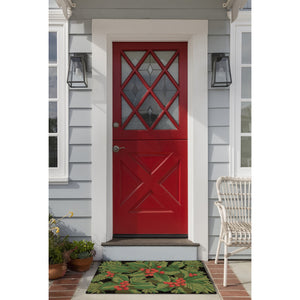 Trans Ocean Liora Manne Natura Hollyberries Outdoor Mat - Festive Black Design With Green Leaves & Red Berries Black Coir Ntr12253848