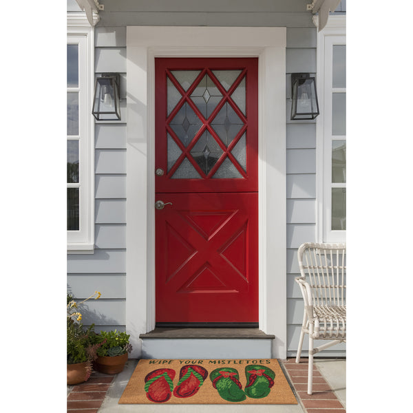 Trans Ocean Liora Wipe Your Mistletoes Outdoor Mat - Fun Coir Floor Decor With Festive Flip Flops, 1'6"X2'6" Natural Coir Ntr12253912
