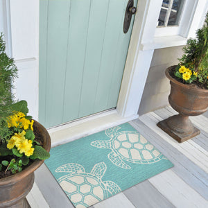 Trans Ocean Liora Manne Capri Turtle Handmade Indoor/Outdoor Area Rug - Vibrant Coastal Design For Any Space Blue Polyester,Acrylic Cap12163404