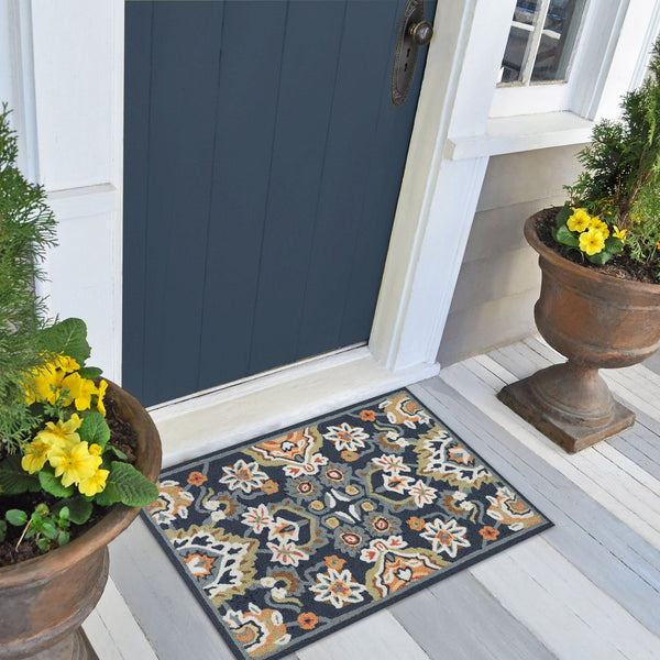 Trans Ocean Liora Manne Capri Petra Indoor/Outdoor Area Rug – Durable, Handmade, Traditional Persian Design Decor Navy Polyester,Acrylic Cap12175733