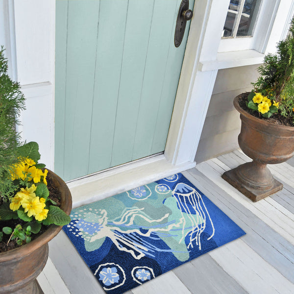 Trans Ocean Liora Manne Capri Jelly Fish Indoor/Outdoor Area Rug - Vibrant Coastal Design For Any Space Blue Polyester,Acrylic Cap12166504