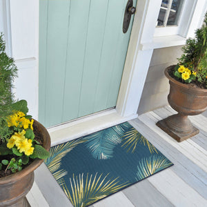 Trans Ocean Liora Esencia Palm Border Indoor/Outdoor Non-slip Mat With Tropical Botanical Design For Serenity Navy Polypropylene,Polyester Ecn23815133