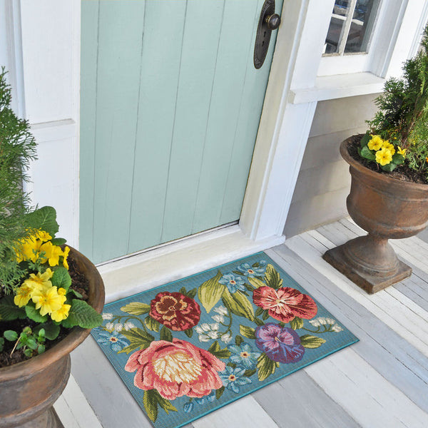 Trans Ocean Liora Manne Esencia Secret Garden Mat - Vibrant Botanical Design For Indoor/Outdoor Spaces Blue Polypropylene,Polyester Ecn23958904