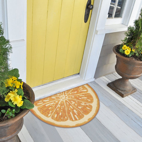 Trans Ocean Liora Esencia Lemon Indoor/Outdoor Mat - Whimsical Yellow Slice Design, 3'3" X 2'1" Half Round Yellow Polypropylene,Polyester Ecnh3961209
