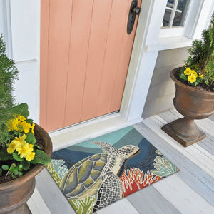 Trans Ocean Liora Manne Ravella Akumal Indoor/Outdoor Area Rug - Coastal Turtle Design For Vibrant Spaces Blue Polypropylene,Acrylic Rvl23225704