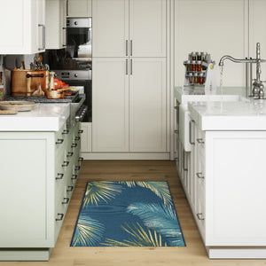 Trans Ocean Liora Esencia Palm Border Indoor/Outdoor Non-slip Mat With Tropical Botanical Design For Serenity Navy Polypropylene,Polyester Ecn23815133