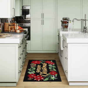 Trans Ocean Liora Manne Merry Christmas Indoor/Outdoor Mat With Festive Poinsettia Design For Holiday Cheer Black Polyester,Acrylic Ftp23469748