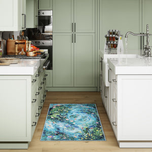 Trans Ocean Liora Manne Impressions Peace Pond Indoor Mat - Modern Coastal Design With Koi And Lily Blooms Blue Polyester Ipr23293204
