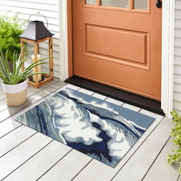 Trans Ocean Liora Manne Capri Wave Indoor/Outdoor Area Rug – Stunning Coastal Design For Elegant Spaces Blue Polyester,Acrylic Cap34175504