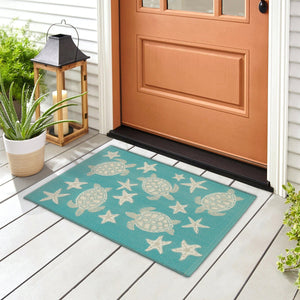 Trans Ocean Liora Manne Esencia Turtle And Stars Indoor/Outdoor Mat – Vibrant Coastal Design For Any Space Blue Polypropylene,Polyester Ecn23957604