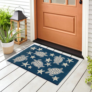 Trans Ocean Liora Manne Esencia Turtle And Stars Indoor/Outdoor Mat – Vibrant Coastal Design For Any Space Navy Polypropylene,Polyester Ecn34957633