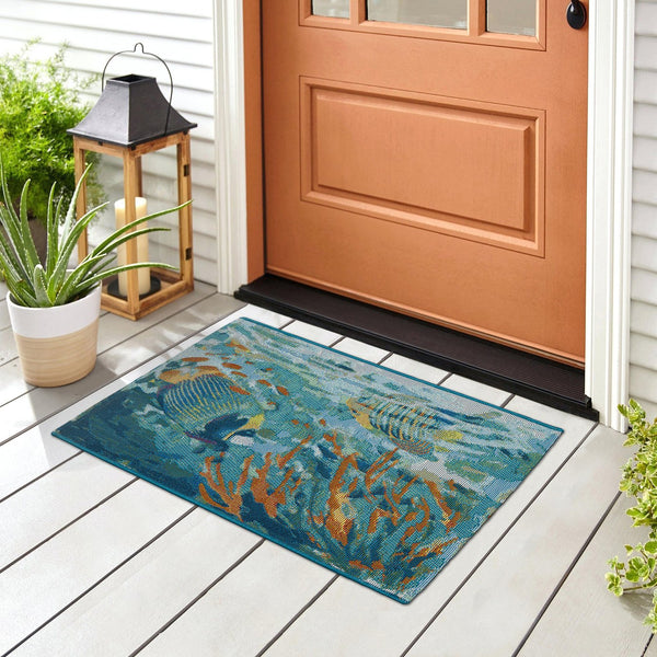 Trans Ocean Liora Manne Esencia Fantasea Indoor/Outdoor Non-slip Mat With Vibrant Coastal Underwater Design Blue Polypropylene,Polyester Ecn23957904