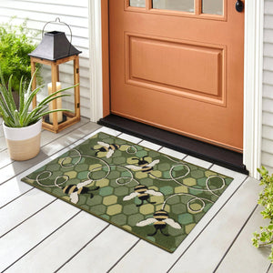 Trans Ocean Liora Manne Esencia Bee Free Indoor/Outdoor Mat - Whimsical Bees On Vibrant Mosaic Background Green Polypropylene,Polyester Ecn34958506