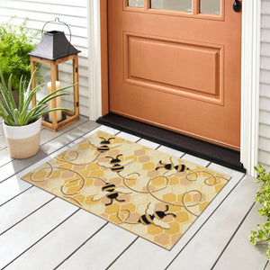 Trans Ocean Liora Manne Esencia Bee Free Indoor/Outdoor Mat - Whimsical Bees On Vibrant Mosaic Background Gold Polypropylene,Polyester Ecn23958509