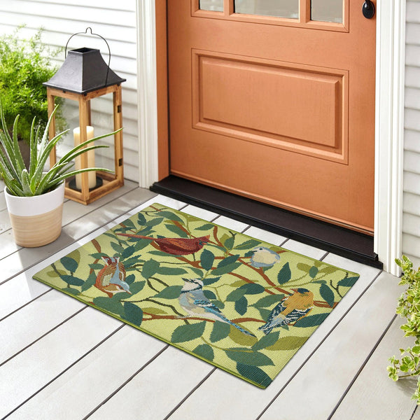 Trans Ocean Liora Esencia Indoor/Outdoor Non-slip Mat Featuring Whimsical Birds And Nature-inspired Design Green Polypropylene,Polyester Ecn34958706
