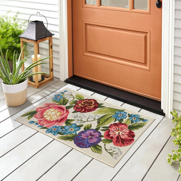 Trans Ocean Liora Manne Esencia Secret Garden Mat - Vibrant Botanical Design For Indoor/Outdoor Spaces Ivory Polypropylene,Polyester Ecn23958912