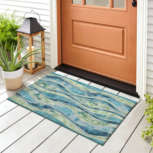 Trans Ocean Liora Manne Esencia Wave Indoor/Outdoor Mat - Contemporary Abstract Design In Soothing Blue Hues Blue Polypropylene,Polyester Ecn23966204
