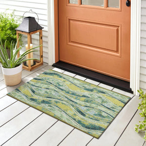 Trans Ocean Liora Manne Esencia Wave Indoor/Outdoor Mat - Contemporary Abstract Design In Soothing Blue Hues Green Polypropylene,Polyester Ecn23966206