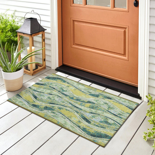 Trans Ocean Liora Manne Esencia Wave Indoor/Outdoor Mat - Contemporary Abstract Design In Soothing Blue Hues Green Polypropylene,Polyester Ecn23966206