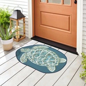 Trans Ocean Liora Esencia Seaturtle Indoor/Outdoor Mat – Whimsical Blue Turtle Design, 3'3" X 2'1" Shaped Blue Polypropylene,Polyester Ecn35961503