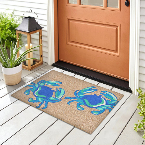 Trans Ocean Liora Manne Frontporch Crabs Indoor/Outdoor Mat - Coastal Charm With Playful Design For Beach Lovers Blue Polyester,Acrylic Ftp23140403