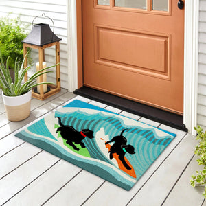 Trans Ocean Liora Manne Frontporch Surfing Dogs Coastal Indoor/Outdoor Mat For A Vibrant Beachy Entrance Blue Polyester,Acrylic Ftp12147304