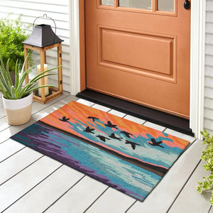 Trans Ocean Liora Frontporch Flock Indoor/Outdoor Rug - Whimsical Bird Design For A Charming Home Accent Blue Polyester,Acrylic Ftp34457203