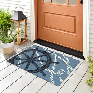 Trans Ocean Liora Manne Frontporch Captain's Wheel Indoor/Outdoor Mat - Nautical Design For Stylish Spaces Blue Polyester,Acrylic Ftp34467203