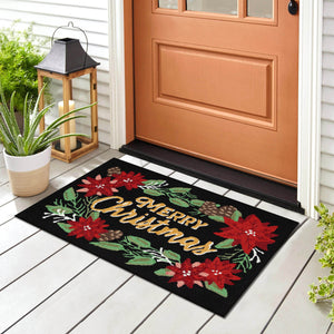 Trans Ocean Liora Manne Merry Christmas Indoor/Outdoor Mat With Festive Poinsettia Design For Holiday Cheer Black Polyester,Acrylic Ftp23469748