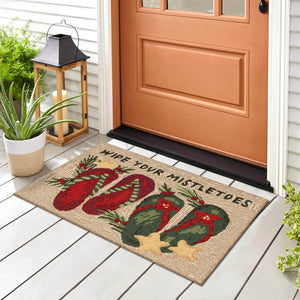 Trans Ocean Liora Manne Frontporch Mistletoes Indoor/Outdoor Mat With Festive Flip Flops And Greenery Design Natural Polyester,Acrylic Ftp34469812
