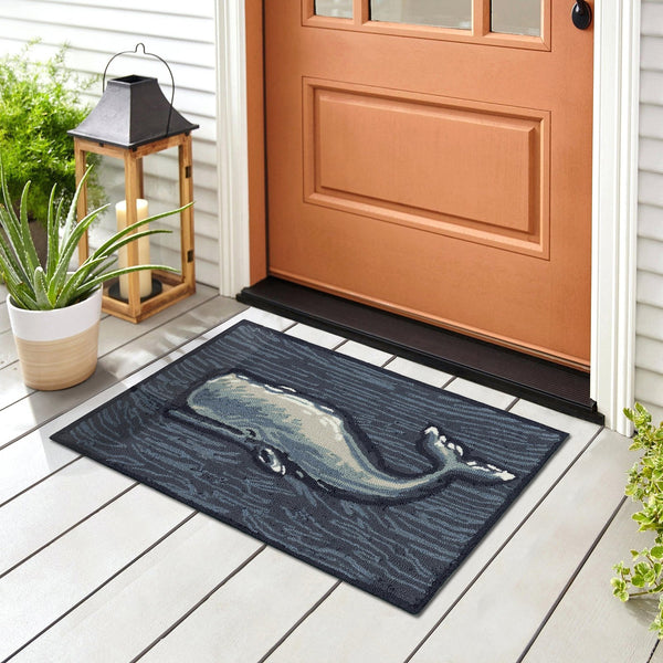 Trans Ocean Liora Manne Frontporch Whale Indoor/Outdoor Mat - Stunning Coastal Design For Modern Spaces Blue Polyester,Acrylic Ftp12471804