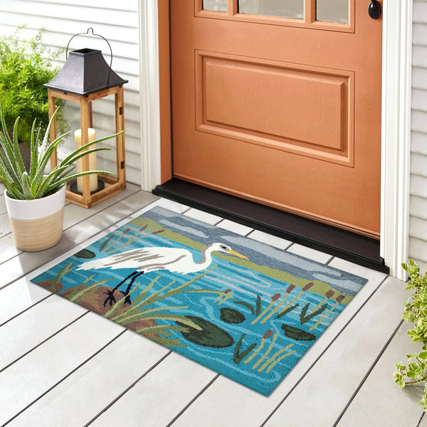 Trans Ocean Liora Manne Frontporch Egret Indoor/Outdoor Mat - Durable, Hand-tufted Rug With Marsh Scene Design Blue Polyester,Acrylic Ftp23472403
