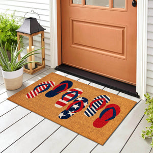 Trans Ocean Liora Manne Natura Freedom Flops Outdoor Mat - Whimsical Beach Accent With Patriotic Flair Natural Coir Ntr23229012