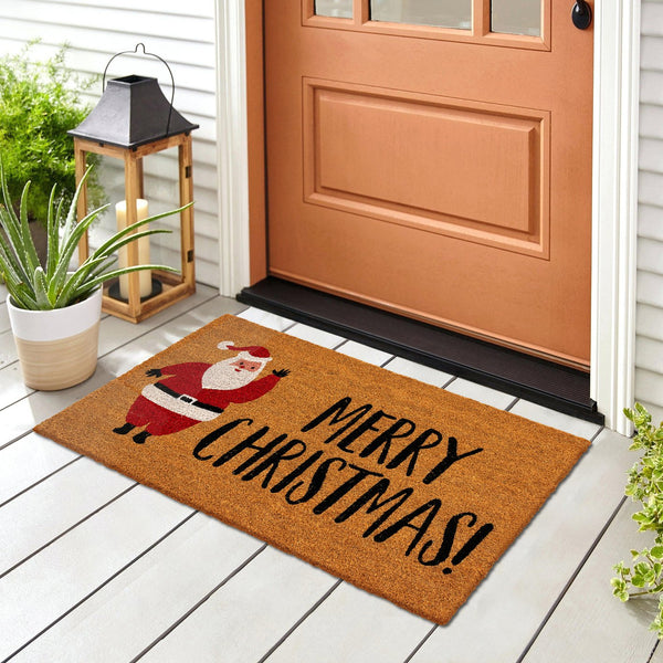 Trans Ocean Liora Manne Merry Christmas Santa Outdoor Mat - Festive 1'6" X 2'6" Coir Decor For Your Home Natural Coir Ntr12251412