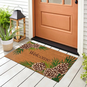 Trans Ocean Liora Manne Natura Pinecone Border Outdoor Mat - Charming Botanical Welcome For Your Home Entrance Natural Coir Ntr12253012